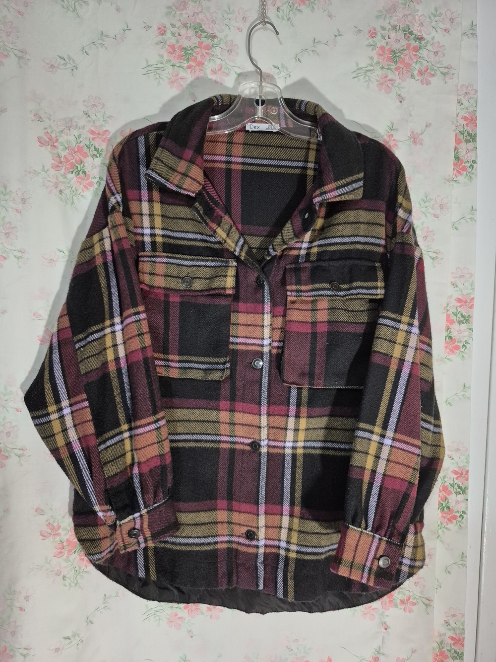 Dex Black, Burgundy & Tan Plaid Utility Shacket